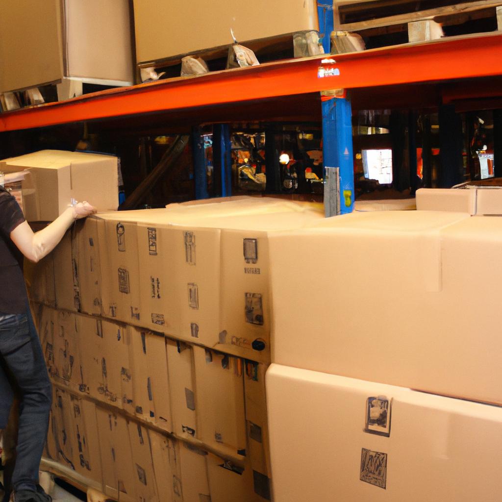 Person packing boxes in warehouse