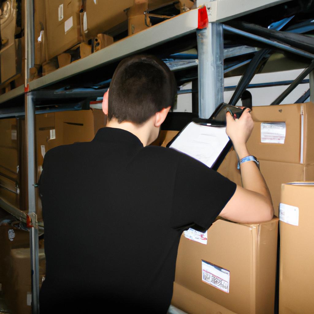 Person analyzing warehouse logistics data